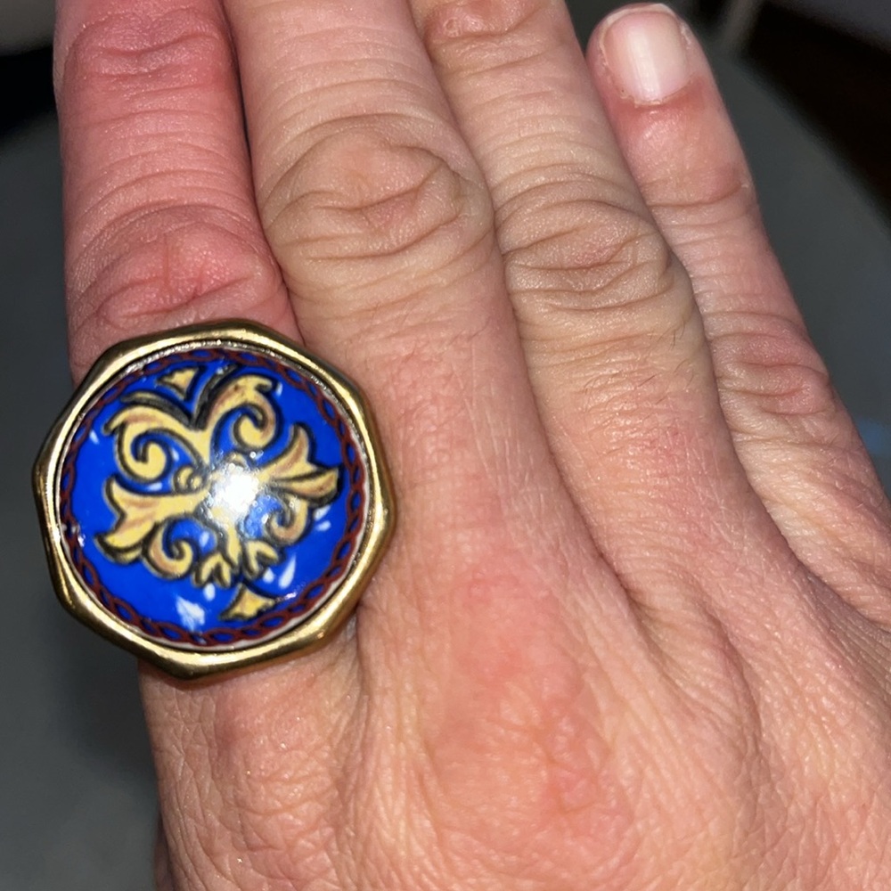 Vintage Patricia Nash large blue and gold Costume Ring- adjustable band. GrCon❤️ - Picture 8 of 9